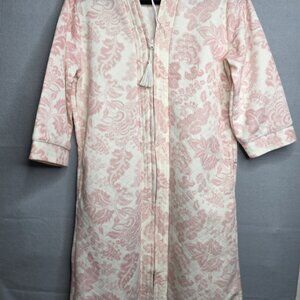 Body Touch Size 1X Pink White Fleece Robe 3/4 Sleeve Zip Front Pockets
